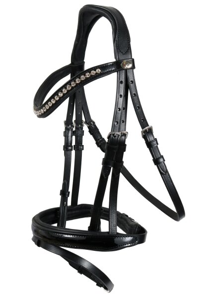 Wiesbaden bridle, black/silver with black backing, LACK FULL