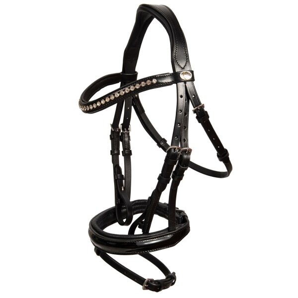 Trense Wiesbaden schwarz/silber schwarz unterlegt LACK Shetty