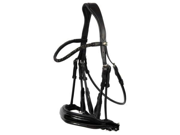 Kandare Aachen rundgenäht schwedisch schwarz/silber schwarz unterlegt Lack Cob