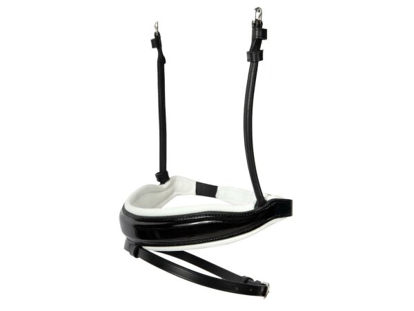 Reithalfter Comfort rundgenäht englisch kombiniert schwarz/silber weiß unterlegt Lack Full