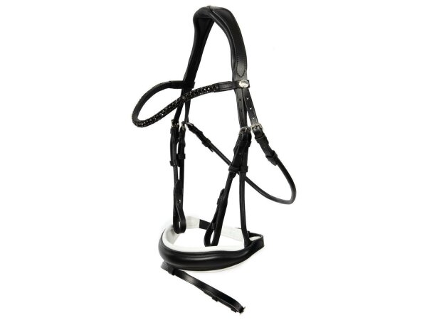 Hoofdstel Aachen rondgestikt Engels gecombineerd zwart/zilver wit onderlegd mat Full