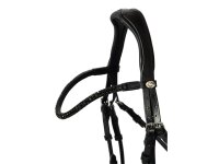 Hoofdstel Aachen rondgestikt Engels gecombineerd zwart/zilver wit onderlegd mat Full