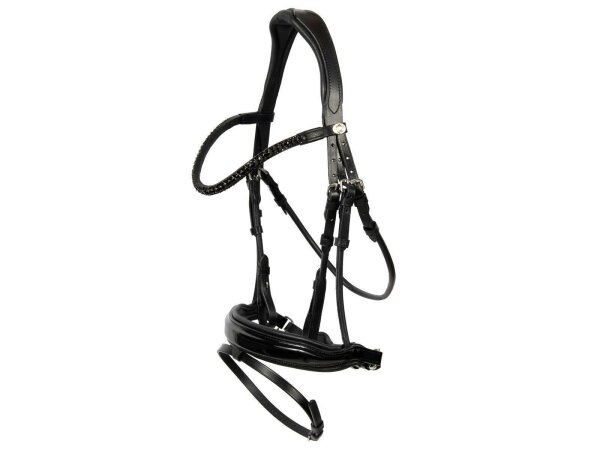 Trense Aachen rundgenäht schwedisch kombiniert schwarz/silber schwarz unterlegt Lack Full