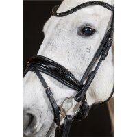 Trense Aachen rundgenäht schwedisch kombiniert schwarz/silber schwarz unterlegt Lack Full