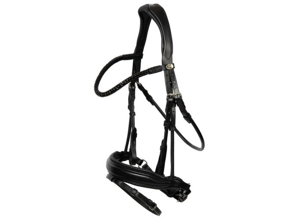 Trense Aachen rundgenäht schwedisch kombiniert schwarz/silber schwarz unterlegt matt Full