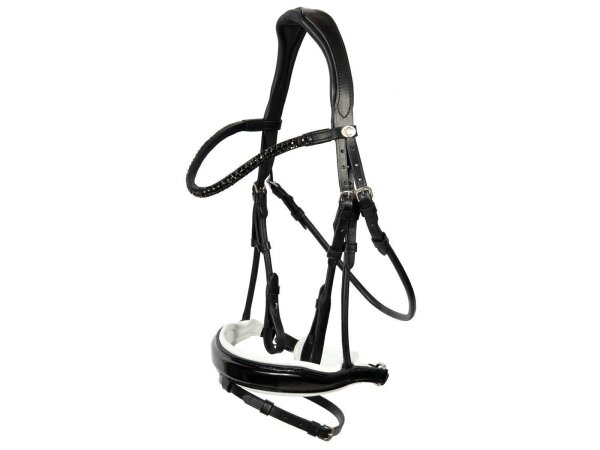 Trense Aachen rundgenäht schwedisch kombiniert schwarz/silber weiß unterlegt Lack Full