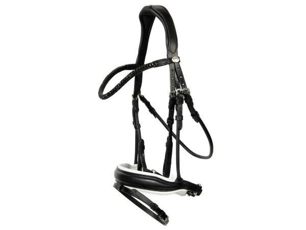 Trense Aachen rundgenäht schwedisch kombiniert schwarz/silber weiß unterlegt matt Cob
