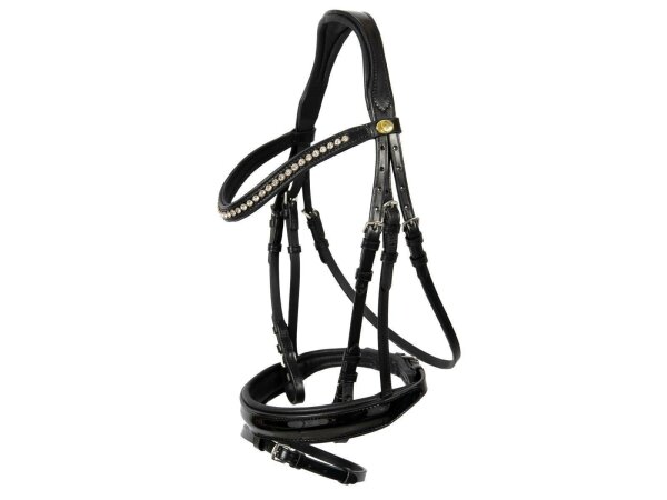 Hagen English combined bridle black/silver black underlay lacquer cob