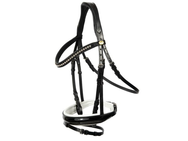 Trense Hagen englisch kombiniert schwarz/silber weiß unterlegt Lack Full