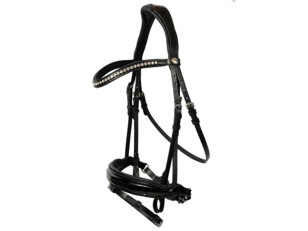 Trense Wiesbaden Comfort schwedisch kombiniert schwarz/silber schwarz unterlegt Lack Cob