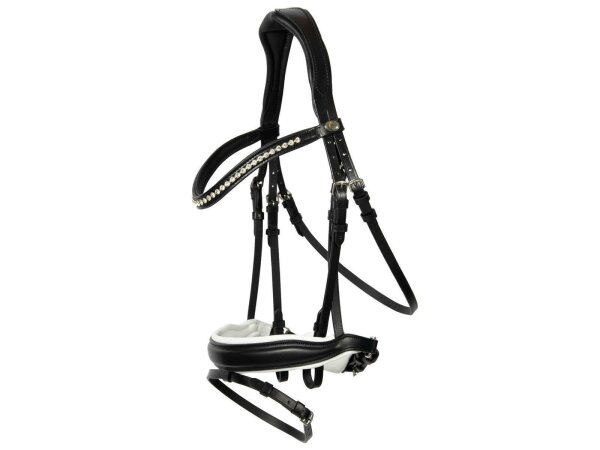 Trense Wiesbaden Comfort schwedisch kombiniert schwarz/silber weiß unterlegt matt Cob