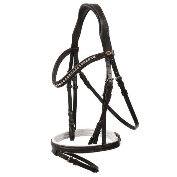 Trense Calgary englisches Reithalfter braun/silber wei&szlig; unterlegt Pony