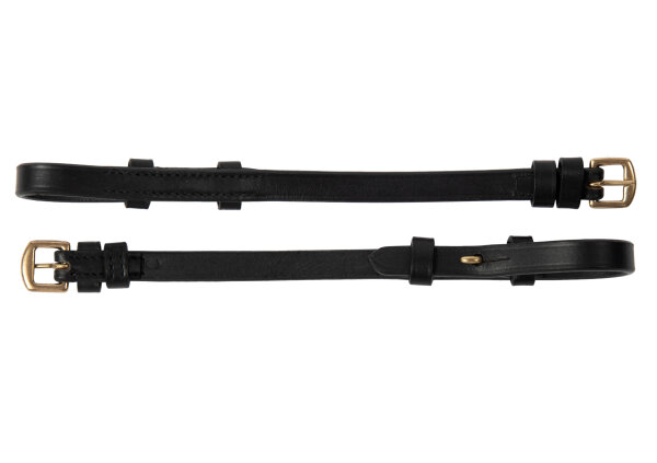 Cheek pieces with bridle hooks, black/brass, pairs FULL