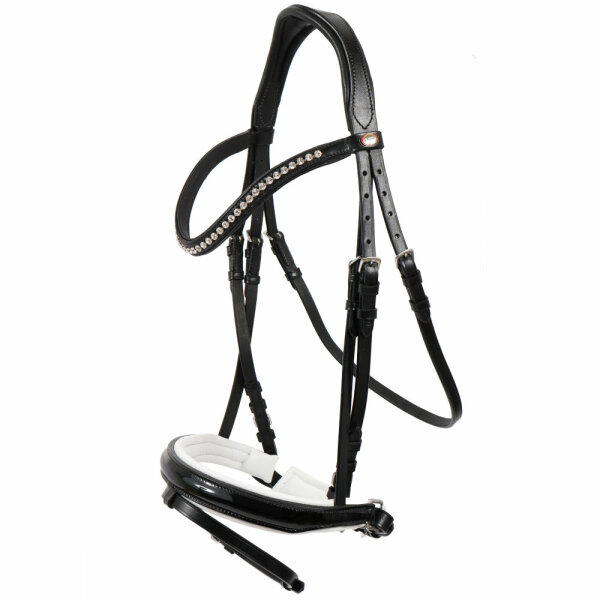 Trense Hagen schwedisch kombiniert schwarz/silber wei&szlig; unterlegt Lack Pony