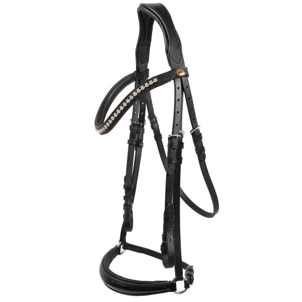 Valluhn bridle black/silver Hanoverian noseband black lining LACK FULL