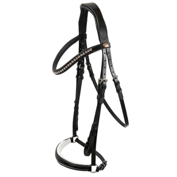 Trense Valluhn schwarz/silber hannoversches Reithalfter wei&szlig; unterlegt LACK COB