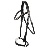 Trense Valluhn schwarz/silber hannoversches Reithalfter wei&szlig; unterlegt LACK COB
