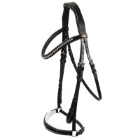 Trense Valluhn schwarz/silber hannoversches Reithalfter wei&szlig; unterlegt LACK FULL