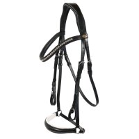 Trense Valluhn schwarz/silber hannoversches Reithalfter wei&szlig; unterlegt PONY