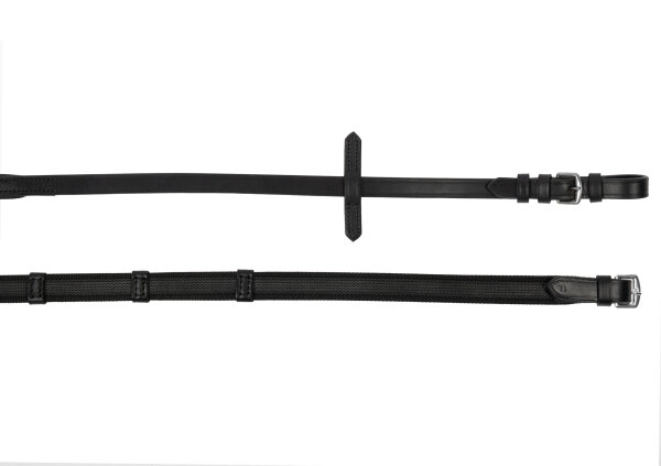 Zügel feingummiert schwarz/silber 9 Stopper in 6cm Abständen FULL